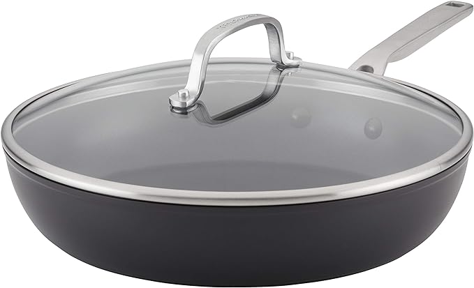 KitchenAid Hard Anodized Induction Nonstick Fry Pan/Skillet with Lid, 12.25 Inch, Matte Black
