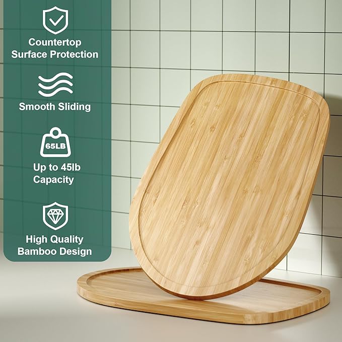 GuanQiao Food-Grade Bamboo Slider for KitchenAid 4.5-5 Qt Tilt Head Stand Mixer, Appliance Sliding Mat for Kitchenaid Artisan, Kitchen Countertop Storage Accessories Mixer Moving Tray Attachments