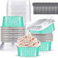 Mini Cake Pans With Lids (10oz,40 Pack) 4”x4” Aluminum Foil Square Cupcake Liners Brownie Baking Cups, Disposable Large Cupcake Pan, Jumbo Muffin Tin Ramekins Holders