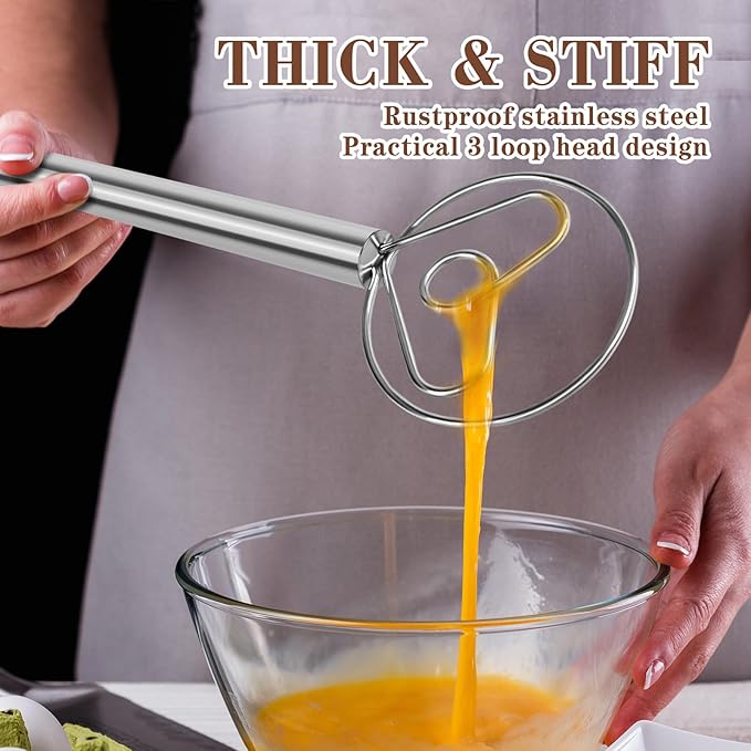 TEEVEA Danish Dough Whisk with Stainless Steel Hook Dutch Style Bread Mixer for Sourdough Baking Tools
