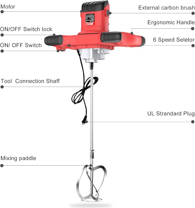 IMAYCC Cement Mixer, 2100W Electric Concrete Mixer with 6 Speed, 110V Handheld Mud Mixer for Motar,Paint, Grout, Plaster, Thinset,Fodder Stirring Tool