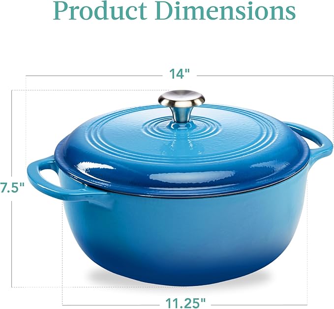 Best Choice Products 6 Quart Enamel Cast-Iron Round Dutch Oven, Family Style Heavy-Duty Pre-Seasoned Cookware for Home, Kitchen, Dining Room, Oven Safe w/Lid, Dual Handles - Blue