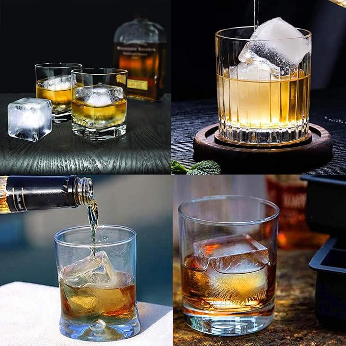 Silicone Ice Cube Trays Large for Whisky(2.5-Inches) - Whiskey Ice Cube Mold, With Easy Release Ice Cubes for Whiskey and For Cocktail,Food Grade (Black 1 Tray)