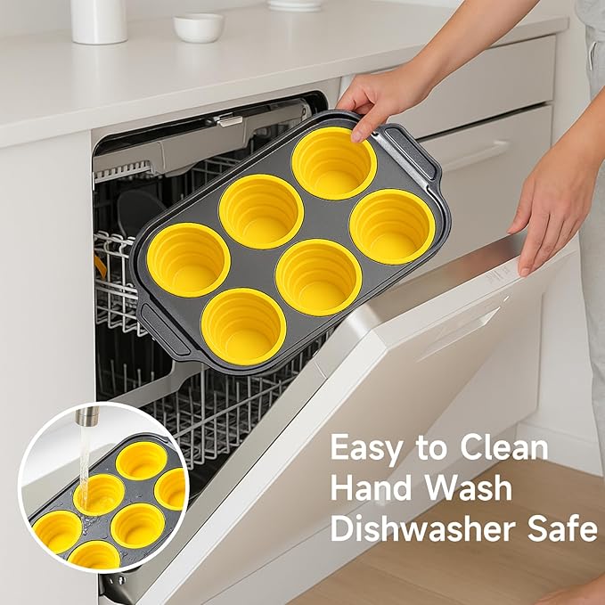 Silicone Muffin Pan for Baking with Metal Frame, Nonstick, 6 Cups Silicone Cupcake Pan, Muffin Tray,Jumbo Muffin Pan, Muffin Molds for Baking Muffins, Cupcakes, Egg Bites (Yellow, 1Pcs)