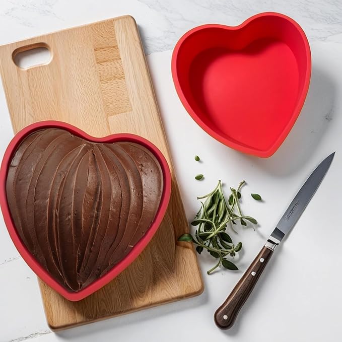 Heart Shaped Cake Pans, 3pcs 8 Inch Silicone Cake Pan for Baking, Heart Molds Silicone Non-Stick Quick Release Suitable, Easy Clean
