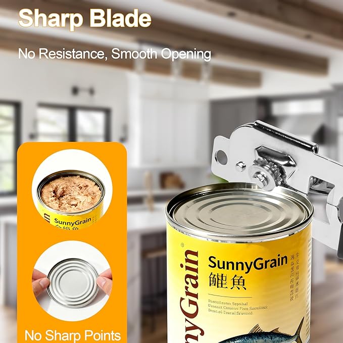 Commercial Can Opener with Magnet, Manual Heavy Duty Folding Hand Crank Can Opener Smooth Edge with Comfortable Long Handles, Fit All Size Cans, Large Cans for Seniors, Kitchen