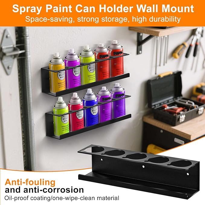 Spray Can Holder Organizer, 4 Pack Bottle Holder Wall-Mounted, Black Steel Spray Paint Can Rack Organizer for Garage, Shop, Home & Workspace