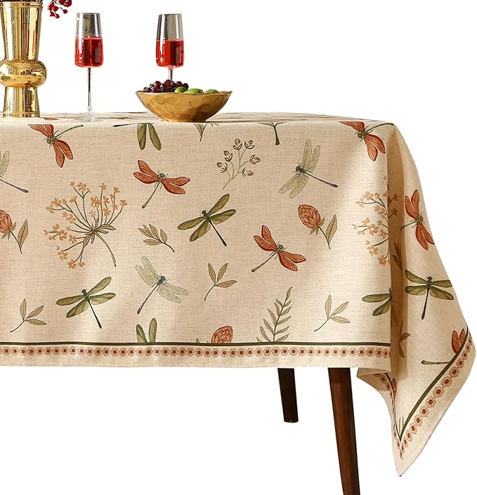ISAENNE Designer Floral Linen Tablecloth Rectangular,French Off White Elegant Table Cloth,Washable Home Decor Tablecloths for Dining Thanksgiving Kitchen Christmas Party,55"*87"-Grace B