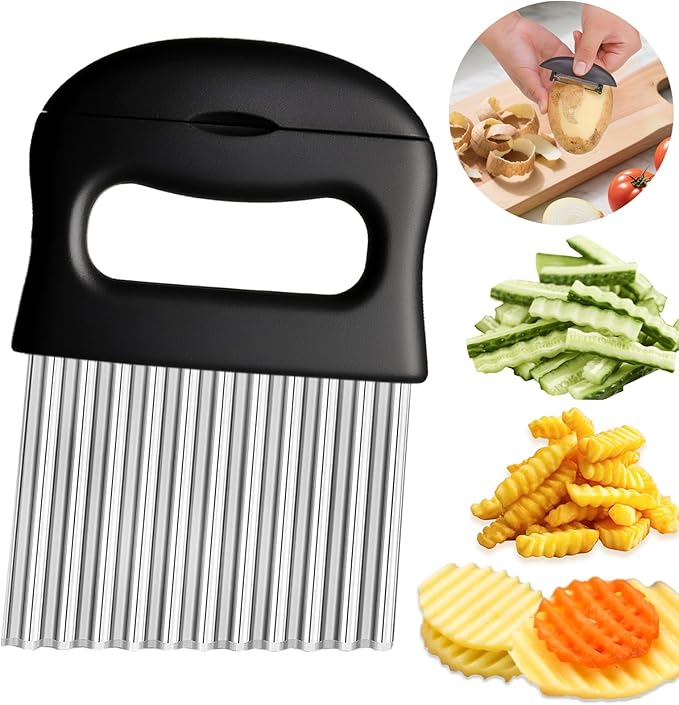 Suuker Crinkle Cutter, 2 In 1 Potato Slicer Wavy Chopper with Vegetable Peeler, Stainless Steel Wavy Slicer Crinkle Cutting Chopping Tools for Potatoes Carrot Chips and Fruits, Vegetables, Onions