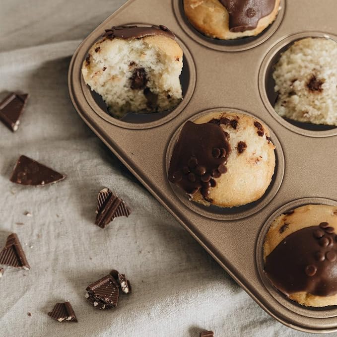 Cupcake Pan Nonstick 2 Pack (Gold, Standard 12 cup)