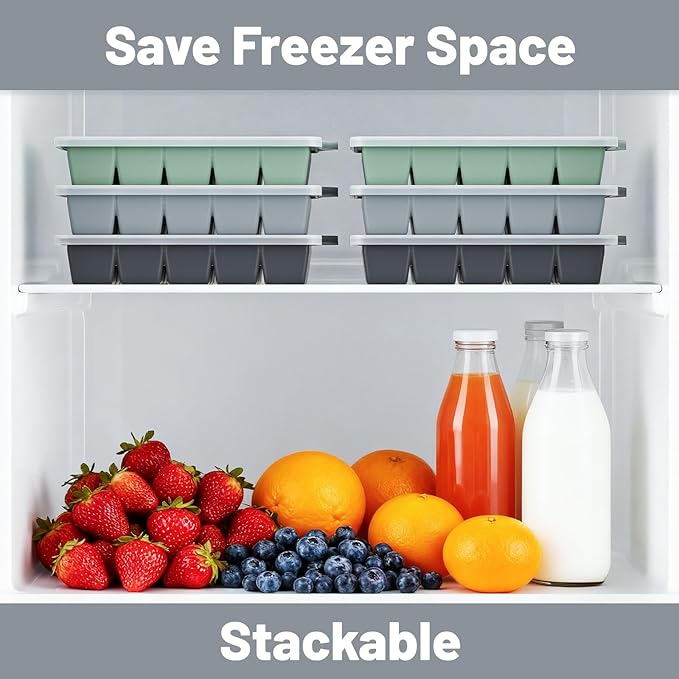 Silicone Ice Cube Tray 3 Pack - Easy Release ice cube tray with lid, BPA Free Ice Cubes Trays for Freezer,ice cube mold for Cocktail,Whiskey (Black+Grey+Mint)