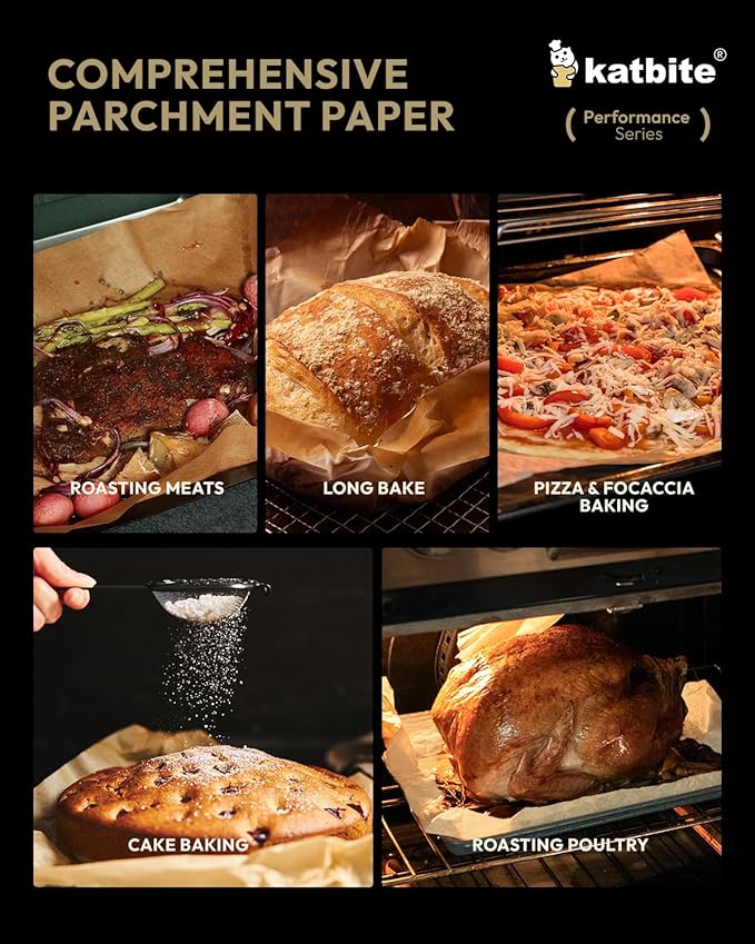 Katbite 200 Pcs Parchment Paper Sheets, 12x16IN Ultra-strong Unbleached Baking Paper Non-Stick for Professional Baking, Pre-cut Parchment Paper Suitable for Baking,Cooking [Performance Series]