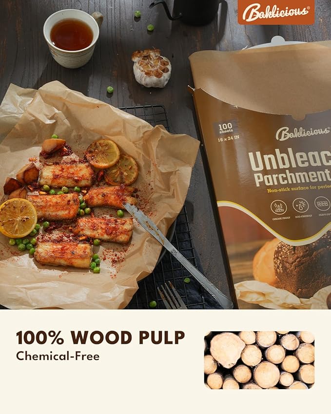 16x24 inch Unbleached Heavy Duty Parchment Paper Sheets, 100Pcs Precut Non-Stick Full Parchment Paper for Baking, Cooking, Grilling, Frying, Steaming, Full Sheet Baking Pan Liners