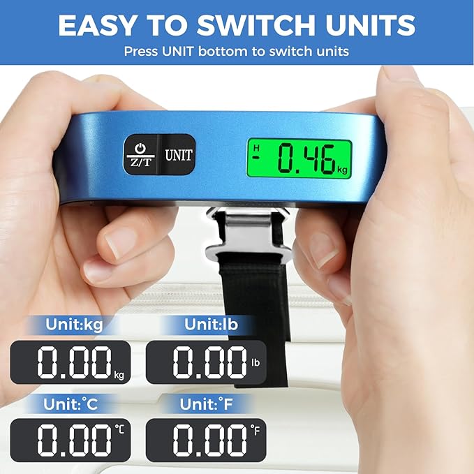 BAGAIL Digital Luggage Scale, 110lbs Hanging Baggage Scale with Backlit LCD Display, Portable Suitcase Weighing Scale, Travel Luggage Weight Scale with Hook, Strong Straps for Travelers