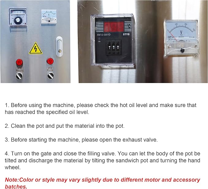26.5Gallon/100L Jacketed Kettle Large Electronic Tilting Sugar Jam Gas Boiling Machine Commercial Electric Jacketed Pot with Stirring and Edge Scraping 220V 60HZ Three-phase 1100W