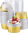 EUSOAR Aluminum Muffin Cups with Lid, 100pcs 5oz Muffin Liners Cups with Lids, Disposable Foil Ramekins, Aluminum Cupcake liners, Creme Brulee Ramekins, Aluminum Foil Cupcake Baking Cups Holders Pans