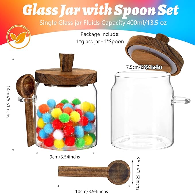 Glass Food Storage Jar with Lids Spoon Glass Coffee Canister Borosilicate Glass Food Containers for Ground Coffee Beans Nut Pasta Sugar Candy Spice Rice Tea (400ml/13.5oz-1 Pcs-with spoon)