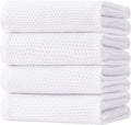 Homaxy 100% Cotton Oversized Waffle Weave Kitchen Dish Towels, Ultra Soft Absorbent Quick Drying Cleaning Towel, 20 x 28 Inches, 4-Pack, White