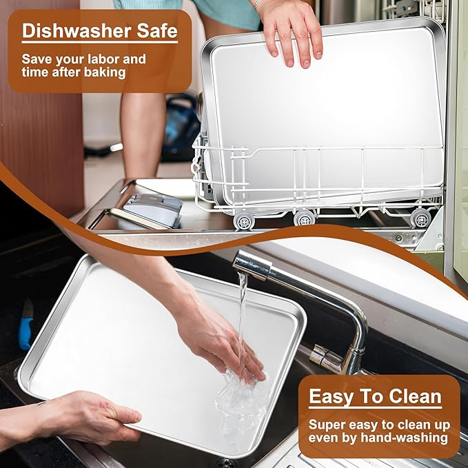 TeamFar Baking Sheet Set of 3, 17.6/16/ 12.5 Inch Stainless Steel Cookie Sheets Baking Pans, Metal Oven Baking Tray for Cooking Roasting Serving, Non-Toxic & Mirror Finish & Dishwasher Safe