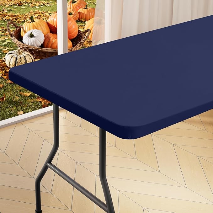 homing Rectangle Table Cloth Cover, Waterproof Polyester Elastic Fitted Tablecloth, Fits for 5 Foot Folding Tables, Washable Table Protector for Picnic, Camping, Outdoor (Navy Blue, 36" x 60")