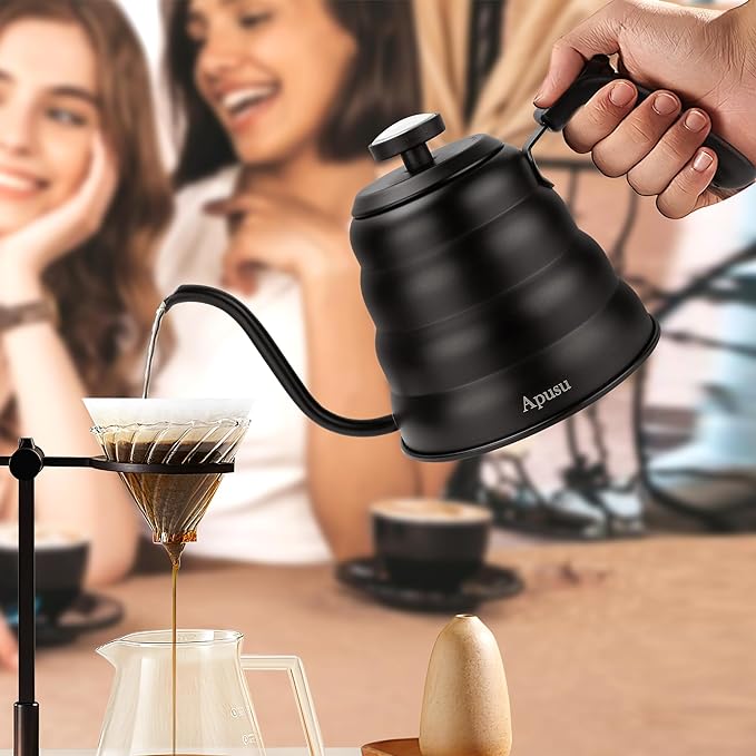 Pour Over Kettle for Manual Drip Coffee and Tea with Thermometer 28oz Gooseneck Kettle with Flow Control Stainless Steel Water Kettle for Stovetop,800ml,4 Cup,Silver,1Pack
