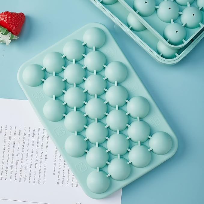 Round Ice Cube Tray 2 Pack BPA Free Silicone Flexible Easy Release 1.1 Inch x 50PCS Small Ice Ball Maker Mold for Whiskey, Cocktail, Chilling (Green)
