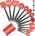 Coukre Silicone Kitchen Cooking Utensils Set with Holder – Heat-Resistant, Food-Grade Kitchen Tools, Spatula, Spoon & Gadgets for Non-Stick Pans, Dishwasher Safe (14, Red)