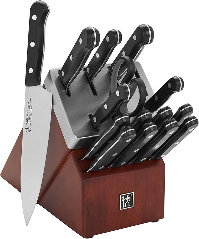 HENCKELS Razor-Sharp Solution 16-pc Self-Sharpening Knife Block Set - Walnut, German Engineered Informed by 100+ Years of Mastery