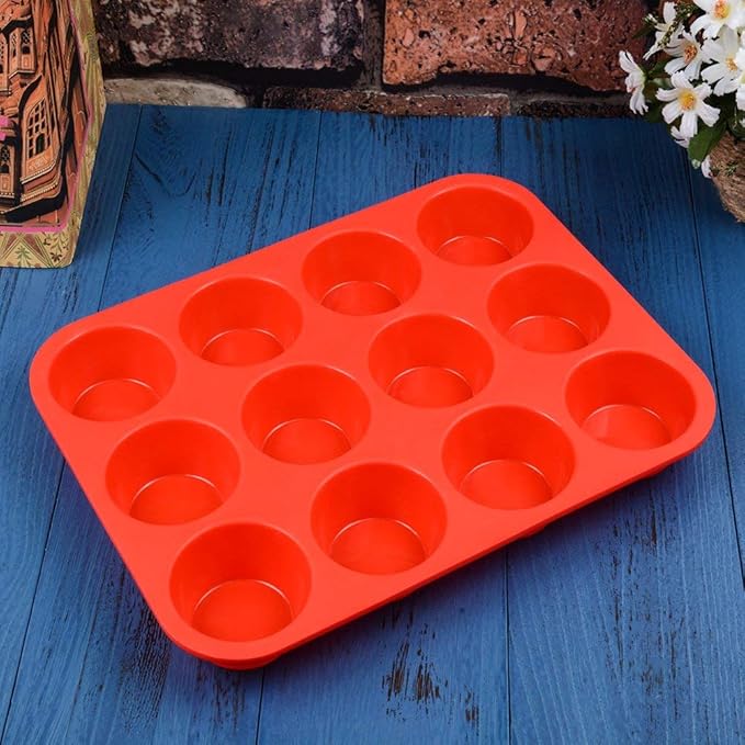 12 Cups Silicone Muffin Pan - Nonstick Cupcake Pan 1 Pack Regular Size Silicone Mold for Baking