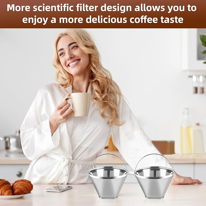 Reusable Cone Coffee Filters 4，304 Stainless Steel Permanent Coffee Filter，Permanent Filter for Ninja Coffee Maker, 2Pcs Permanent Cone Filter 4