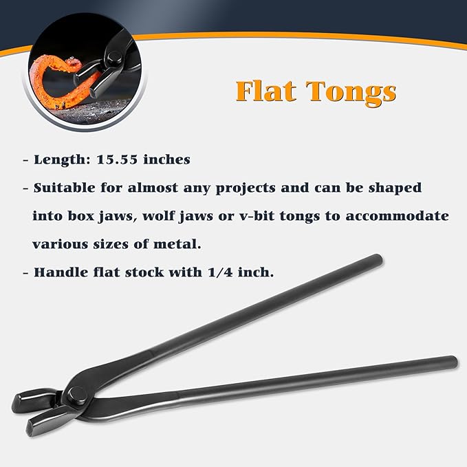 Blacksmith Tongs Set - V-Bit, Flat, Blade, Square Jaw, Wolf Jaw Tongs (5PCS)