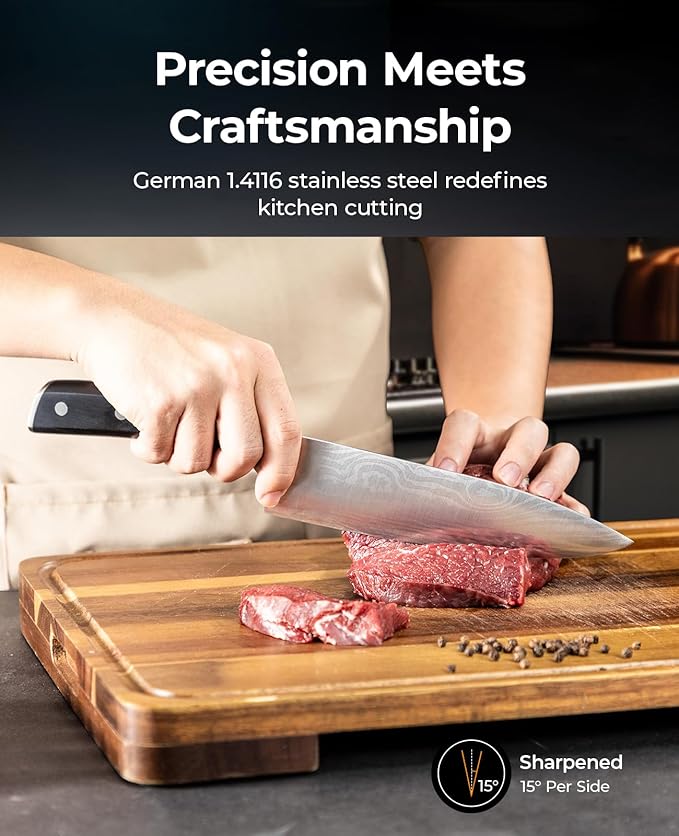 Essential 4-Piece Kitchen Knife Set,Sharp German Steel Knives Sets(Chef's Knife, Paring Knife, Bread Knife + Peeler) for Home Cooking BBQ,Gift Box included