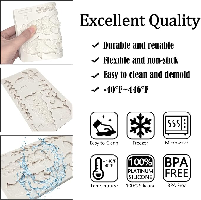Leaf Fondant Molds, Succulents Trailing Leaves Cake Decorating Silicone Mold for Chocolate Candy Mousse Cookies Marzipan, Kitchen Baking Tools, Clay Resin Projects