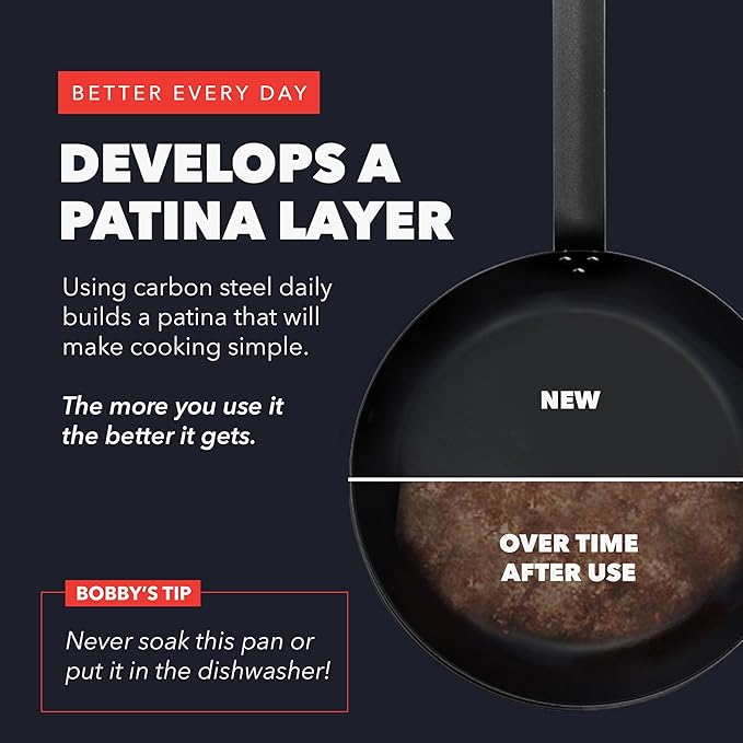 GreenPan x Bobby Flay 12" Carbon Steel Frying Pan Skillet, Pre-Seasoned Ready to Use, Nontoxic, PFAS-Free, Induction Compatible, High Heat & Oven Safe Durable Cookware, Cast Iron Alternative