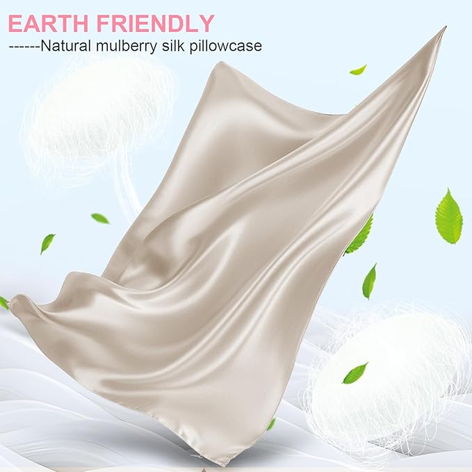 Mulberry Silk Pillow Cases Queen Size with Hidden Zipper, Ultra Smooth and Soft Breathable Cooling Silk Satin Pillowcase for Hair and Skin, Gifts for Women Men (Beige, 20x30 Inches, 1 Pack)