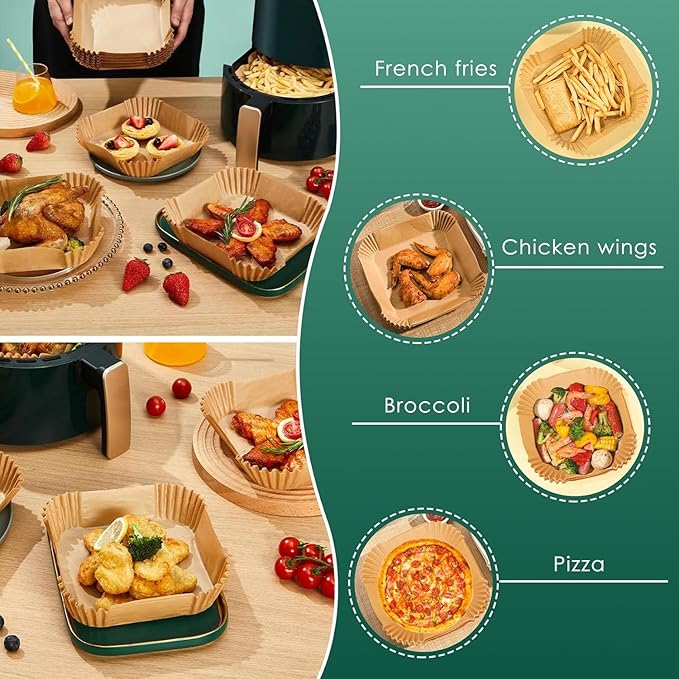 505 PCS Air Fryer Liners Disposable, 8 inch Square Parchment Paper Liners, Heavy-Duty Air Fryer Liners for 5-8 QT Basket, Non-Stick & Oil-Proof Parchment Paper for Microwave