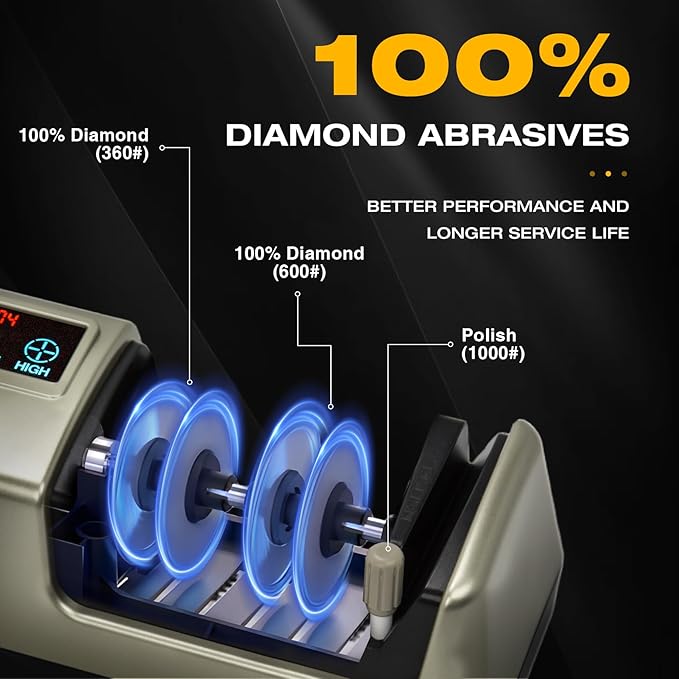 Light Blonde 5 in 1 Electric Knife Sharpener with LCD Screen for Kitchen Knives, 3 Rotational Speed Electric kitchen Knife Sharpener for Straight,Serrated, Ceramic Knives,Scissors & Axes