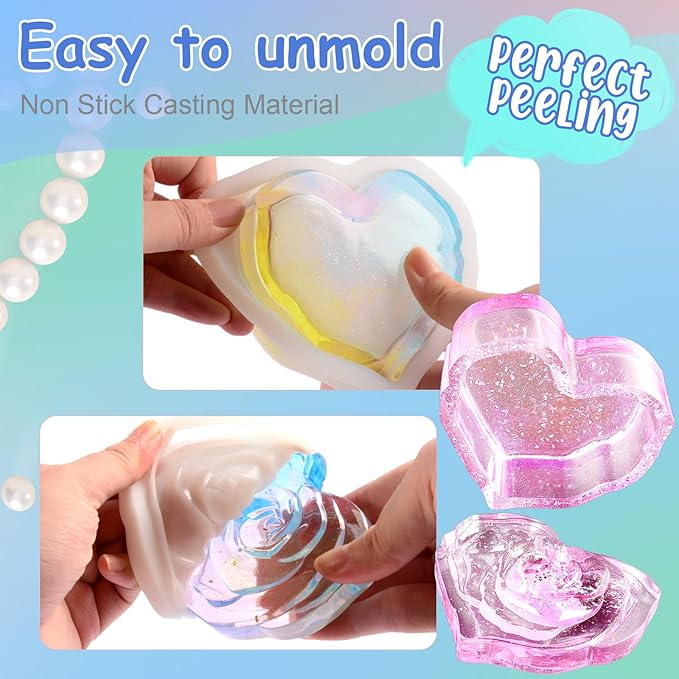 Heart Rose Jar Resin Mold with Lid ，Epoxy Resin Storage Box Casting Molds ，DIY Jewelry Container Silicone Mould (Heart)