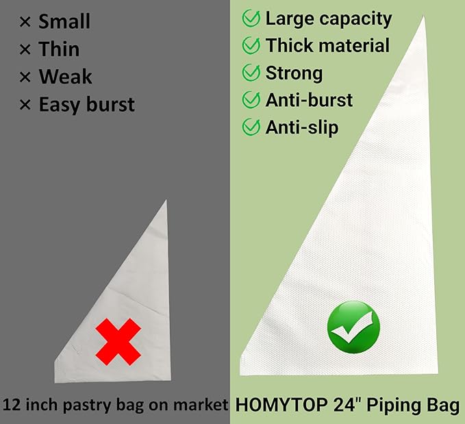 24 Inch Extra Large Piping Bags 200 Pack - Disposable Pastry Bags - Thick Anti-Burst Pastry Icing Frosting Piping Bags For Decorating Cupcakes Cakes Cookies (Large 24 Inch-200 Pack)