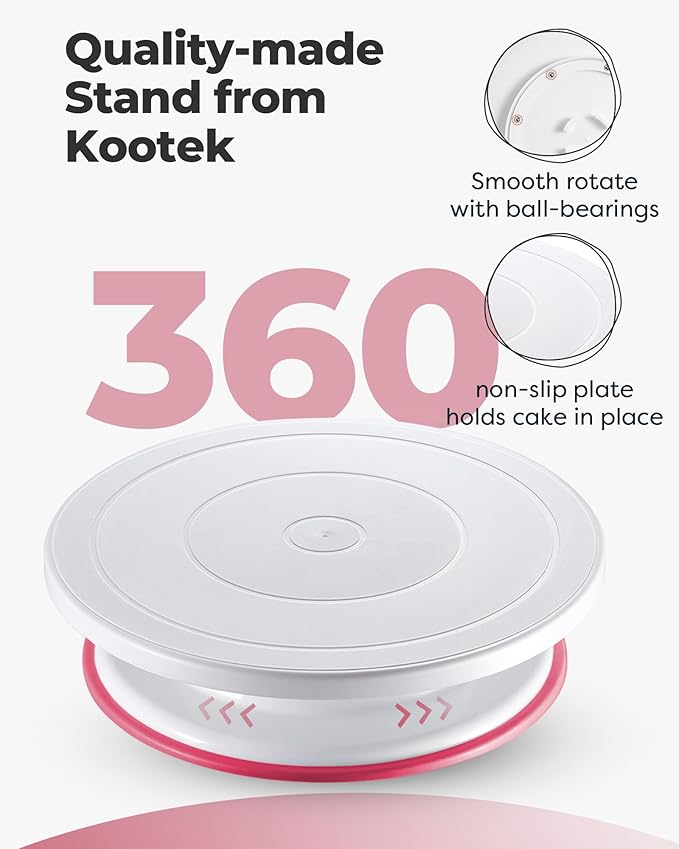 Kootek 71PCs Cake Decorating Kit, Baking Supplies Tools - Includes Cake Stand Turntable, 12 Icing Piping Tips Set, 2 Frosting Spatulas, 3 Scrapers, 50+2 Piping Bags, Coupler, Video Tutorial, Booklet