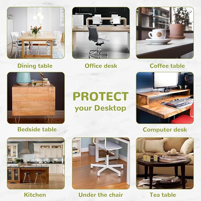 20 x 44 Inch Clear Table Cover Protector, Clear Table Protector for Dining Room Table, 1.5mm Plastic Table Cover, Waterproof Table Pad for Kitchen, Office
