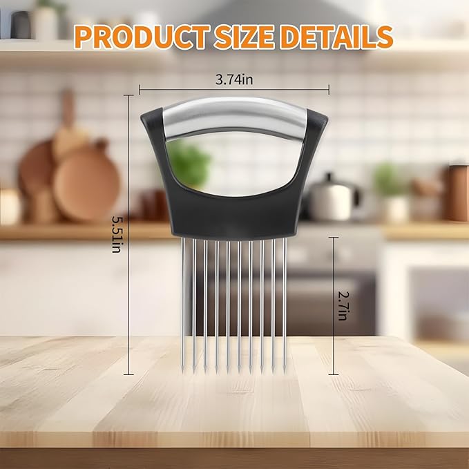 1PC Onion Holder for Slicing, Upgraded Stainless Steel Onion Slicer Holder with Ergonomic Handle, Tomato Cutter, Vegetable Slicing Tool, Meat Tenderizer, Kitchen Food Cutting Gadget