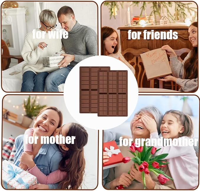 Chocolate Bar Mold,2pcs Silicone Deep Chocolate Bar Molds with 100pcs Bags,Non-Stick Thick Chocolate Bar Molds for Dubai Chocolate Bar,Candy,Chocolate Snacks