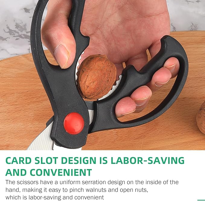 Multipurpose kitchen scissors, heavy duty meat poultry scissors, spice scissors, food cooking scissors, stainless steel utility scissors (1, black)