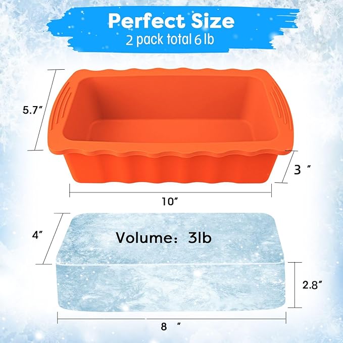 Haldane 2PC Extra Large Ice Block Molds, 6LB Giant Ice Cube Molds for Plunge Lab, Ice Container for Freezer, Thickened and Reinforced Silicone Ice Tray, Cold Plunge Tub Accessories, Orange
