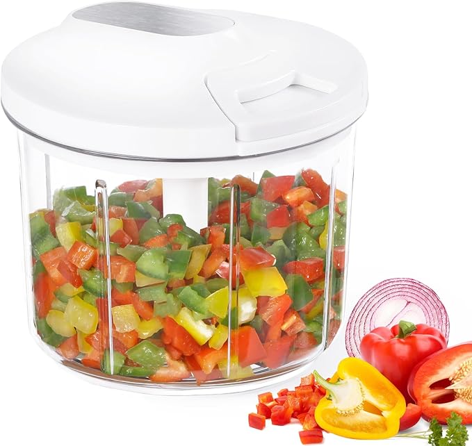 LHS Manual Food Processor Large Vegetable Chopper, 1000ML Pull String Chopper Garlic Mincer Onion Cutter for Veggies,Salad,Fruits, Nuts, BPA Free, WHITE