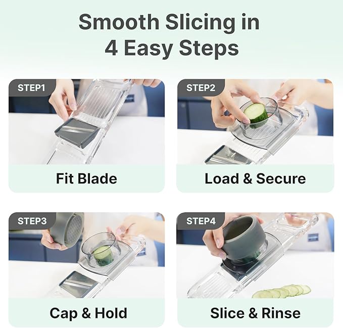 Multifunctional Handheld Mandoline Slicer for Kitchen – Sharp Vegetable Cutter with Safety Guard, 6‑in‑1 Cucumber Slicer & Grater, Crystal-Clear One-Piece Body, Easy to Clean, Sturdy & Compact