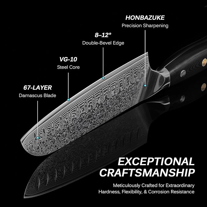 KYOKU Santoku Knife - 7" - Shogun Series - Japanese VG10 Steel Core Forged Damascus Blade - with Sheath & Case