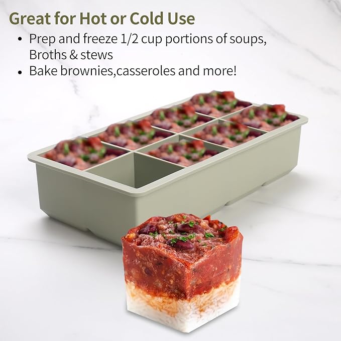1/2 Cup Silicone Freezer Tray With Lid - Silicone Freezer Molds 4-Pack For meal prep & freezing of various sauces and other dishes, makes 32 perfect 1/2 cup portions cubes (Green 4 Pack)
