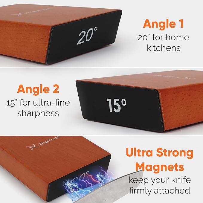 EdgeForge™ Rolling Knife Sharpener Kit - Beech Wood Magnetic Rolling Sharpener for Knives with 15 & 20 Degree Angles - Elegant Gift for Chefs & Cooks - Knife Sharpening Kit for Kitchen & Pocket Knives